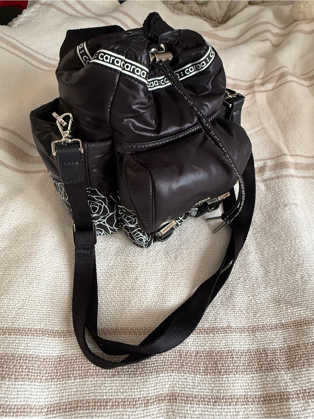 CARAA Black Nylon Bucket Bag For bike or scooter, crossbody